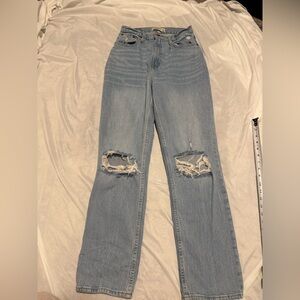 Abercrombie & Fitch Light Blue Distressed Straight Leg - 90s Ultra High Rise